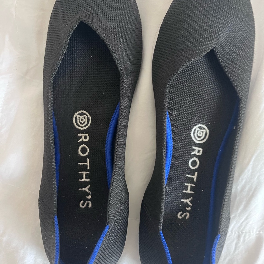 Rothy's black and Cobalt Ballet Flats. Size 7.5